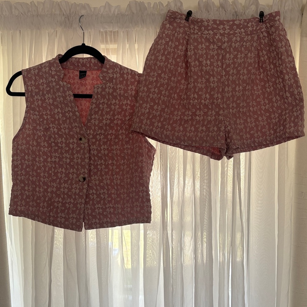 Pink Patterned Vest and Shorts Set